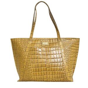 Assots London AGNES' Ochre Mustard Croc 100% Genuine Leather Designer Tote Bag